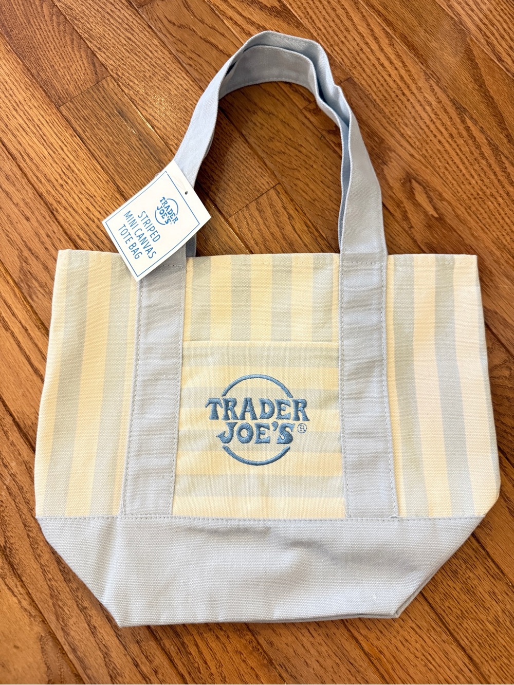 Trader Joe's Yellow Stripe Canvas Tote with Light Gray Trim